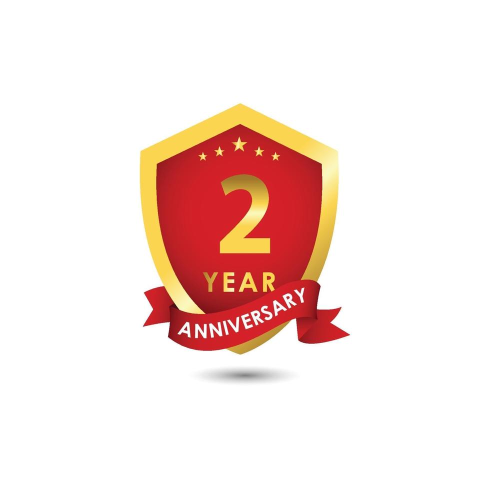 Ilustración de diseño de plantilla de vector de oro rojo emblema de celebración de aniversario de 2 años