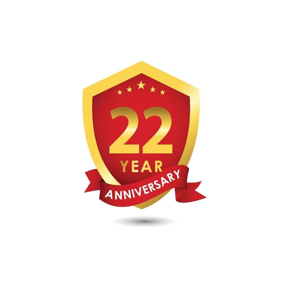 22 Years Anniversary Celebration Emblem Red Gold Vector Template Design Illustration