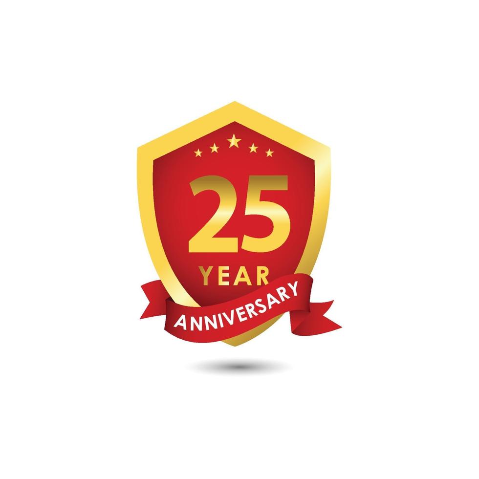 25 Years Anniversary Celebration Emblem Red Gold Vector Template Design Illustration