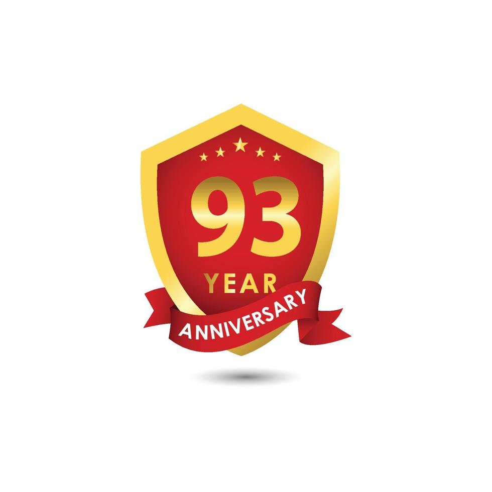 93 Years Anniversary Celebration Emblem Red Gold Vector Template Design Illustration