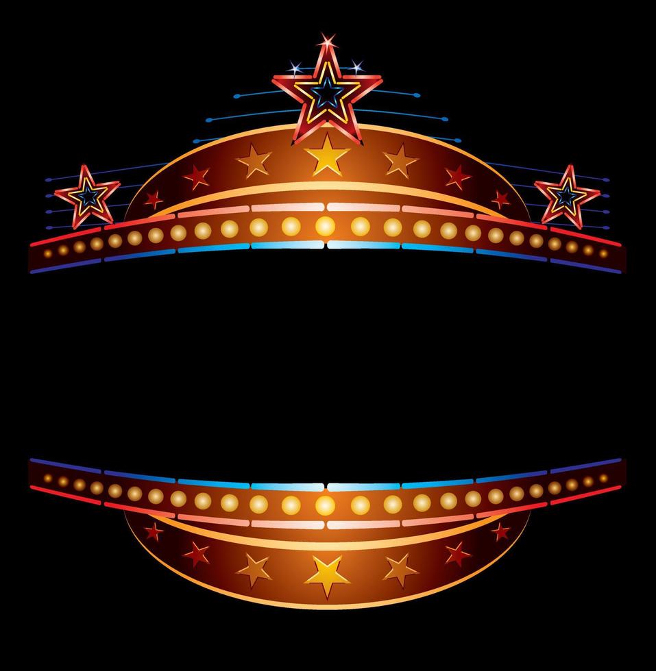 Stars at classic theatre marquee neon template vector