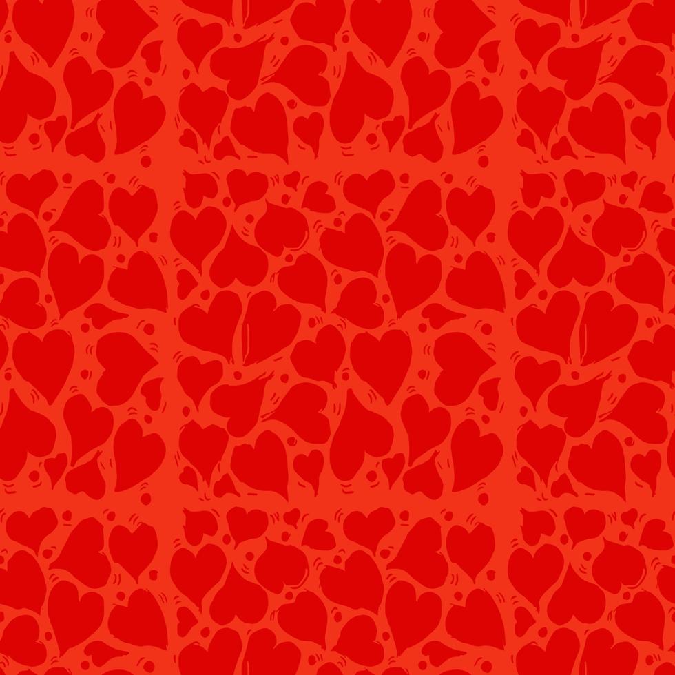 Seamless red hearts vector pattern. Doodle vector with hearts icons on pink background.