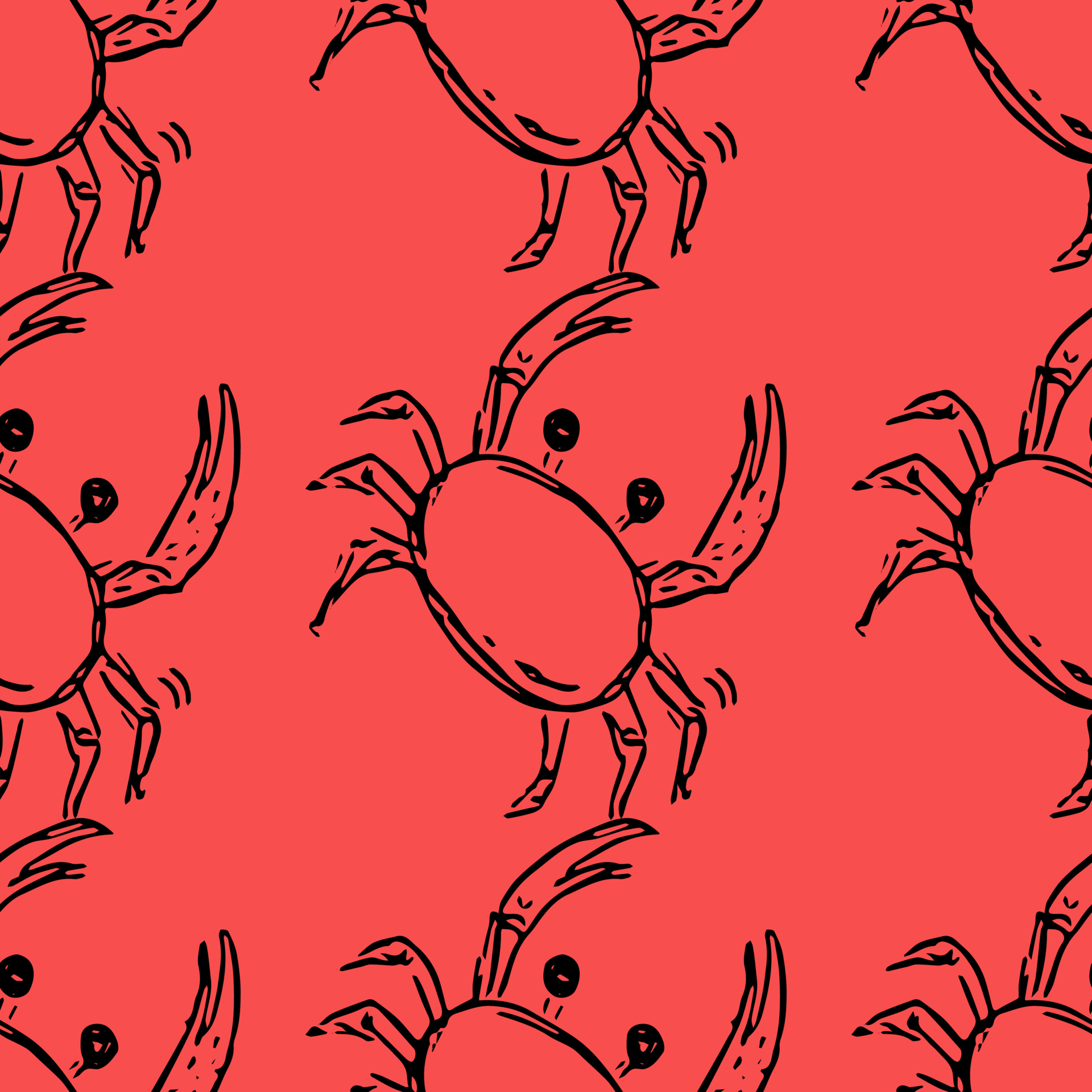Seamless vector pattern with crabs. Doodle vector with crab icons on