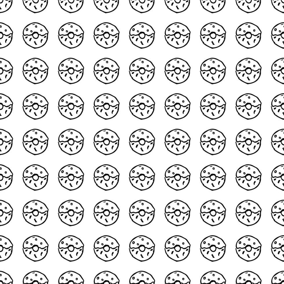 Seamless pattern with donuts. Doodle vector with donuts icons on white background.