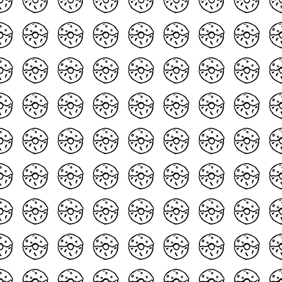 Seamless pattern with donuts. Doodle vector with donuts icons on white background.