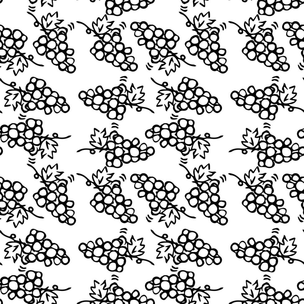 Seamless grape vector pattern. Doodle vector with grapes icons on white background. Vintage grapes pattern, sweet elements background for your project, menu, cafe shop.