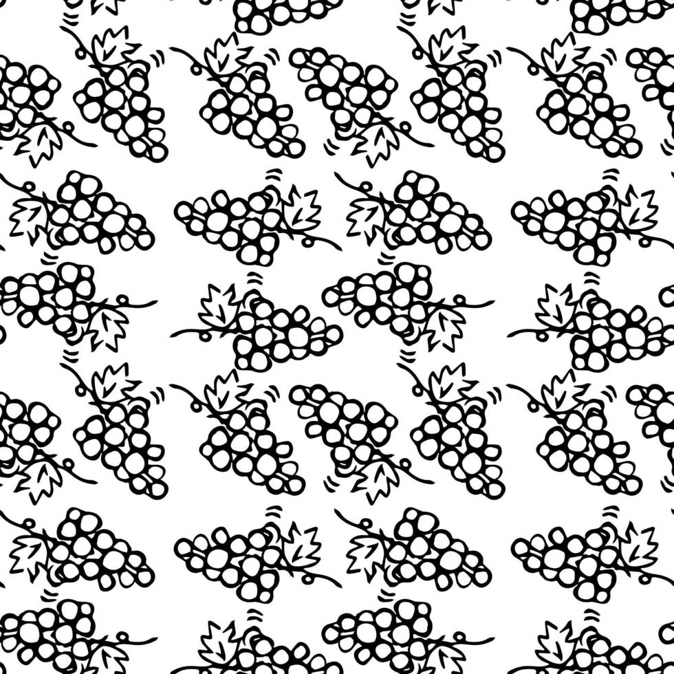 patrón de vector de uva transparente. vector de doodle con iconos de uvas sobre fondo blanco. patrón de uvas vintage, fondo de elementos dulces para su proyecto, menú, cafetería.