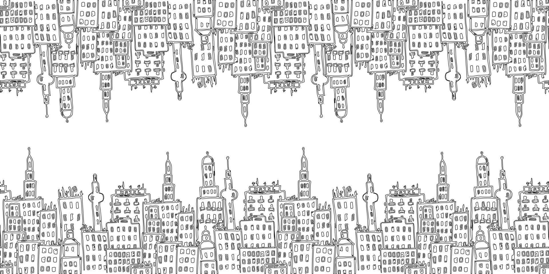 patrón horizontal sin fisuras con edificios de la ciudad vector