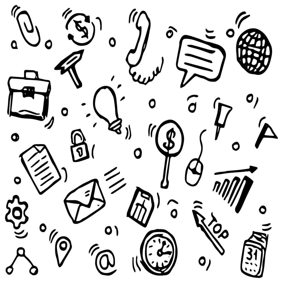 Business set icons. Doodle vector with business icons on white background.Vintage business icons,sweet elements background for your project