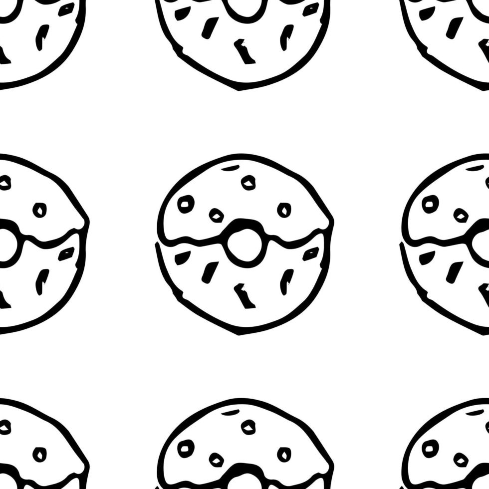 patrón sin costuras con donas. vector de doodle con iconos de donas sobre fondo blanco