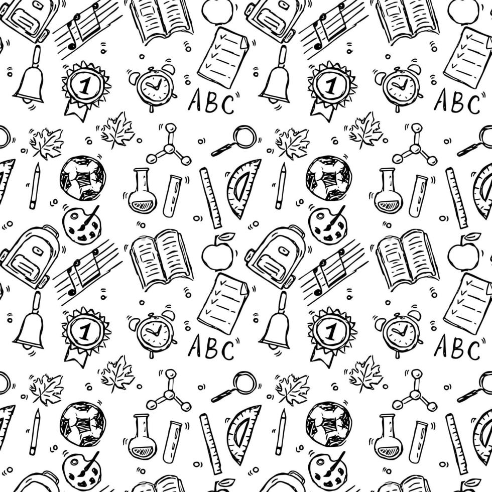 Seamless vector pattern with school icons. Doodle vector with ...