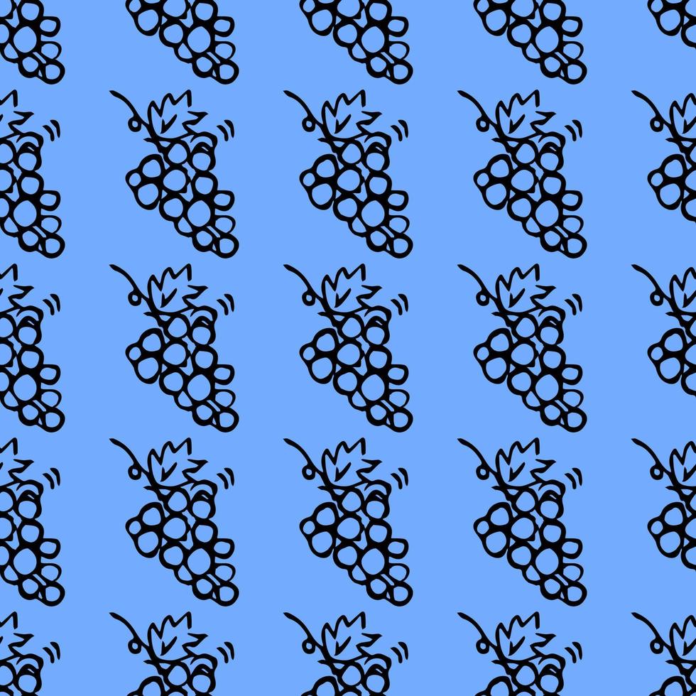 patrón de vector de uva transparente. vector de doodle con iconos de uvas sobre fondo azul. patrón de uvas vintage, fondo de elementos dulces para su proyecto, menú, cafetería.