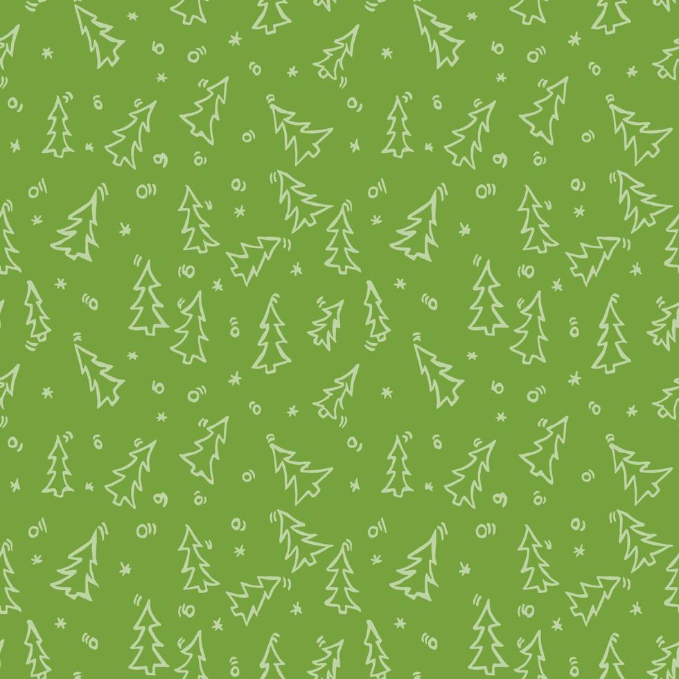 Happy new year 2022. Christmas trees isolated on green background. Doodle vector illustration with christmas trees