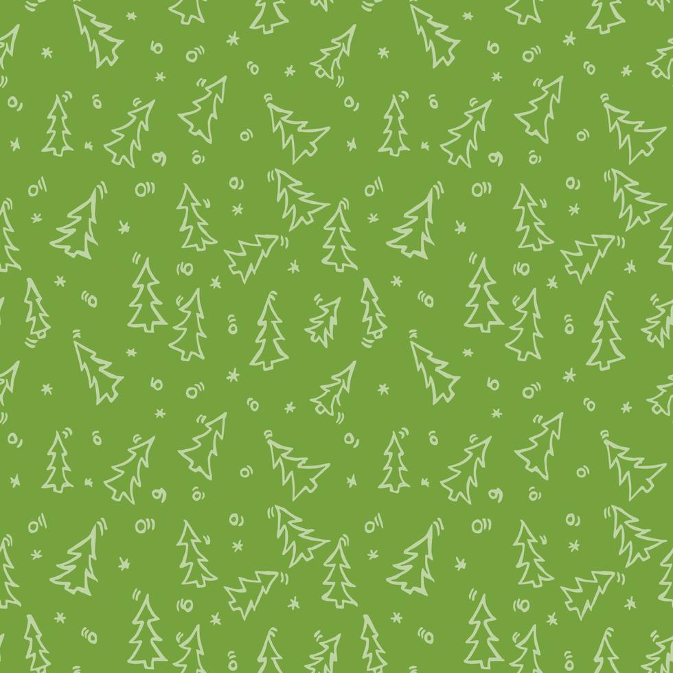 Happy new year 2022. Christmas trees isolated on green background. Doodle vector illustration with christmas trees