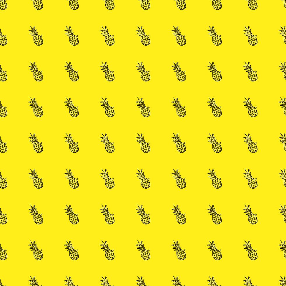 patrón de vector de piña transparente. vector de doodle con iconos de piña sobre fondo amarillo. patrón de piña vintage, fondo de elementos dulces para su proyecto, menú, cafetería.