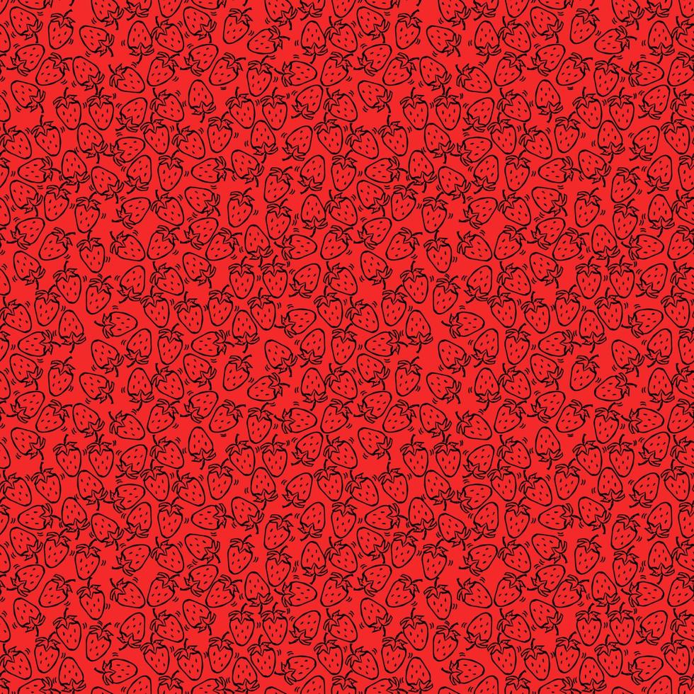 Seamless strawberries vector pattern. Doodle vector with strawberries icons on red background. Vintage strawberries pattern, sweet elements background for your project, menu, cafe shop.