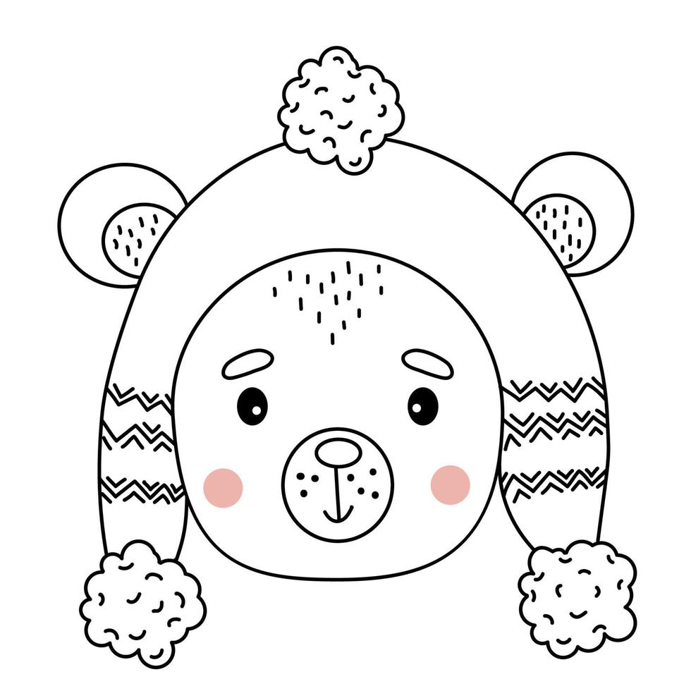 Cute Bear in winter hat. outline. illustration vector