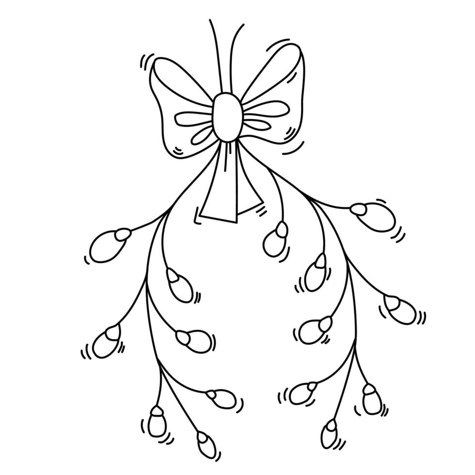 Line art of Christmas mistletoe. outline illustration vector