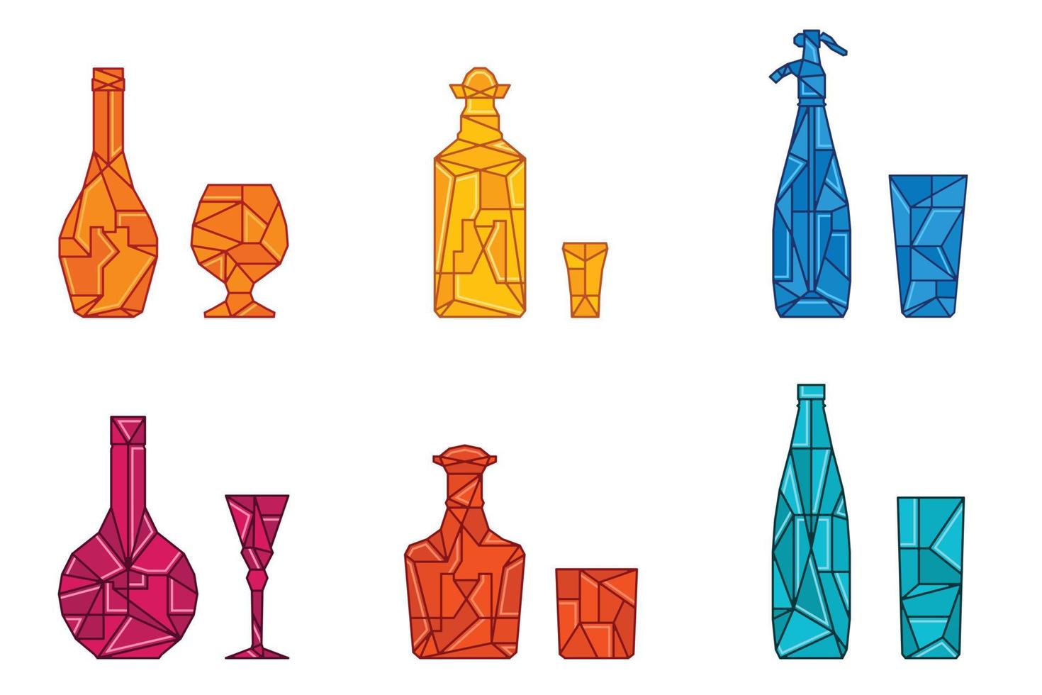 Stained alcohol bottles with matching drinking glasses part 3 of 3 vector