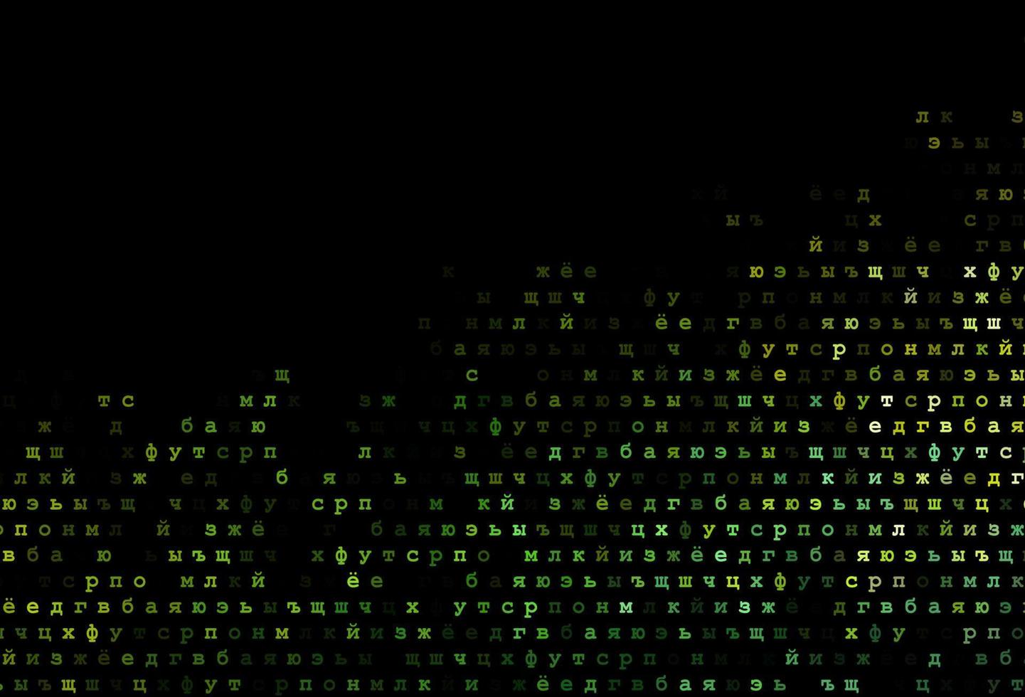 Dark green, yellow vector background with signs of alphabet.