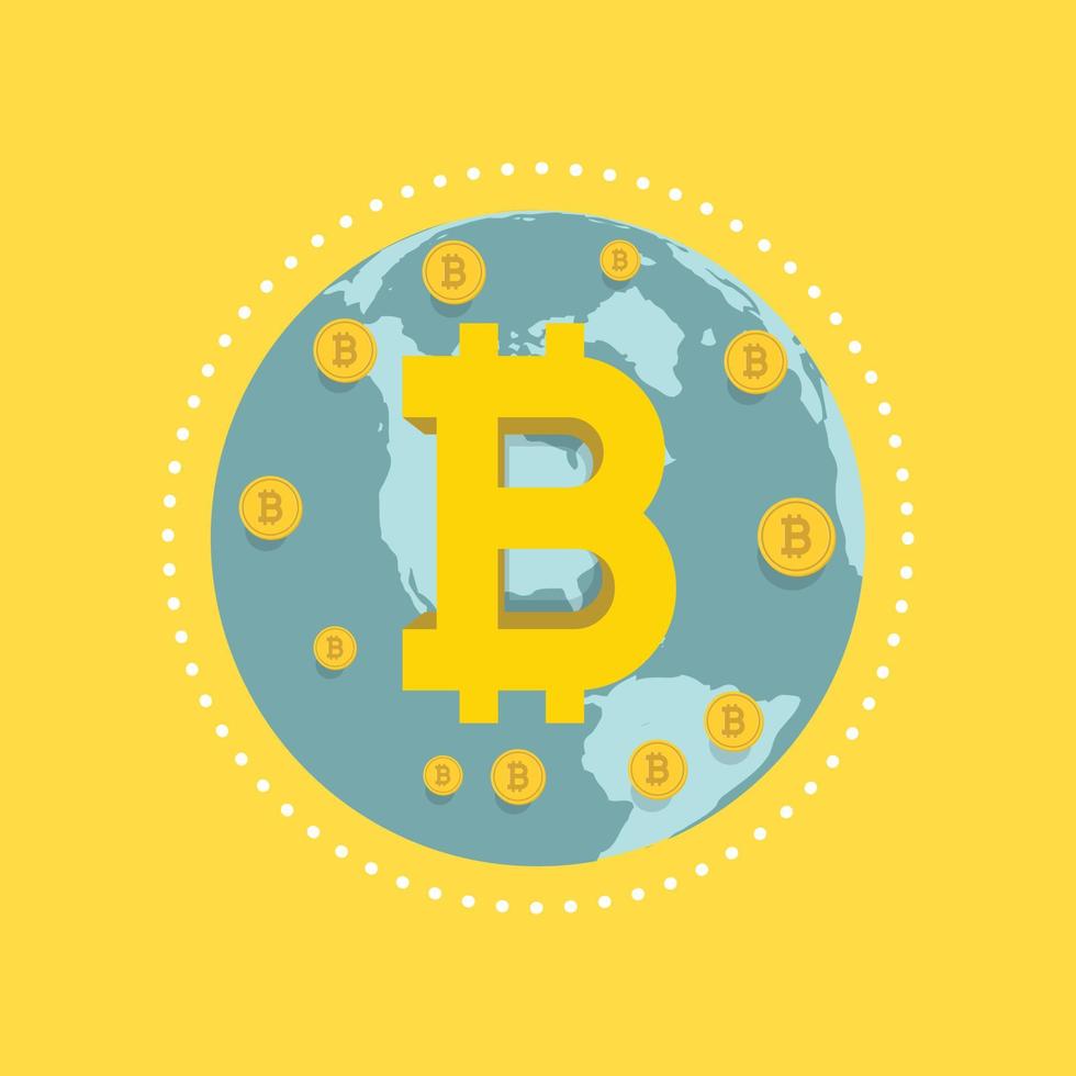 signo de globo y bitcoin. Ilustración plana de globo y bitcoin. vector