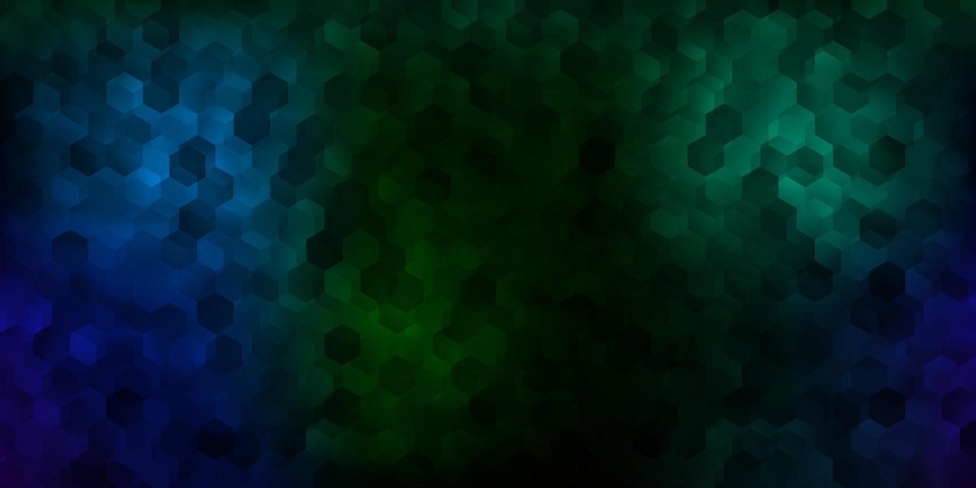 Dark blue, green vector backdrop with a batch of hexagons.