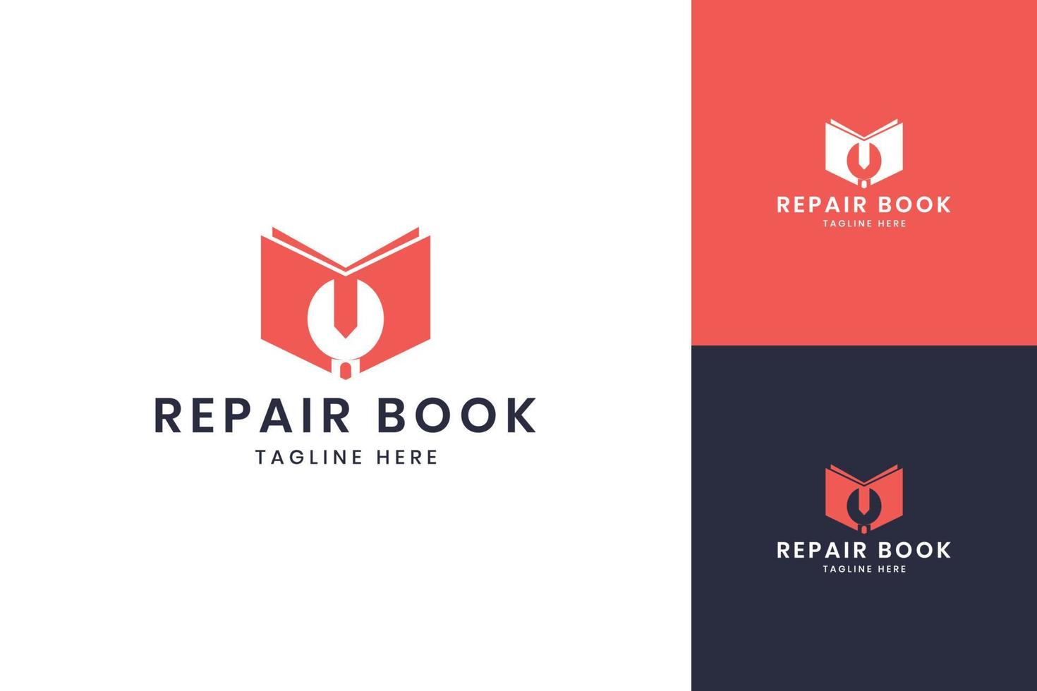 wrench book negative space logo design vector