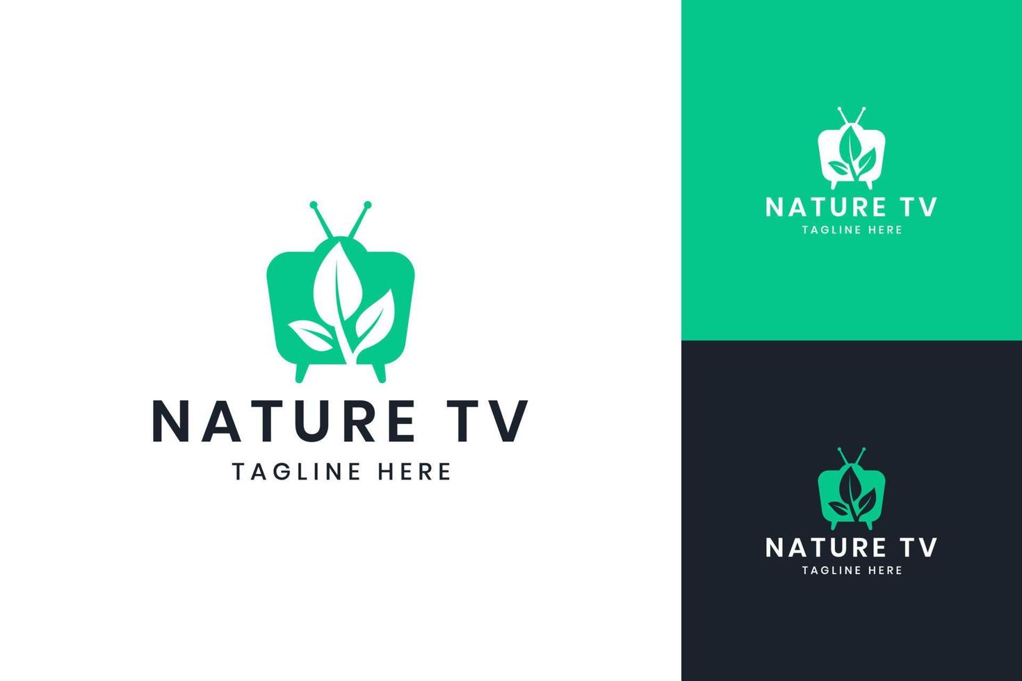 leaf television negative space logo design vector