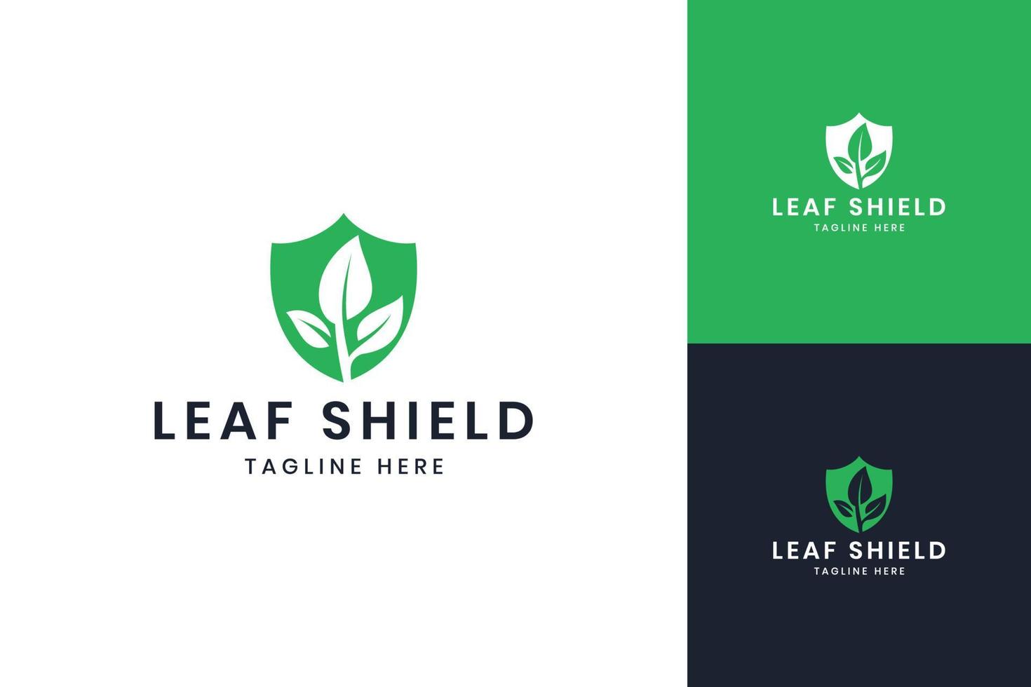 leaf shield negative space logo design vector