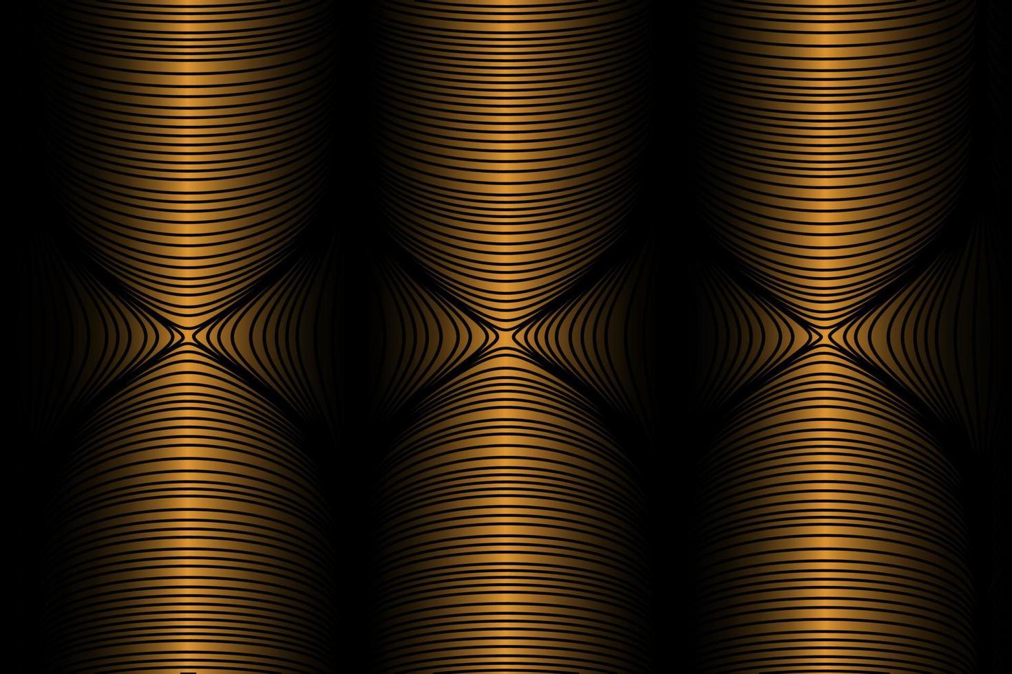 Beautiful abstract background, gold cylindrical objects of complex shapes on black vector