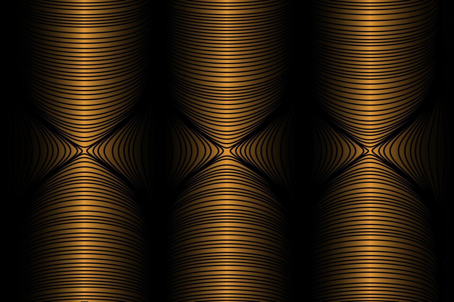 Beautiful abstract background, gold cylindrical objects of complex shapes on black vector