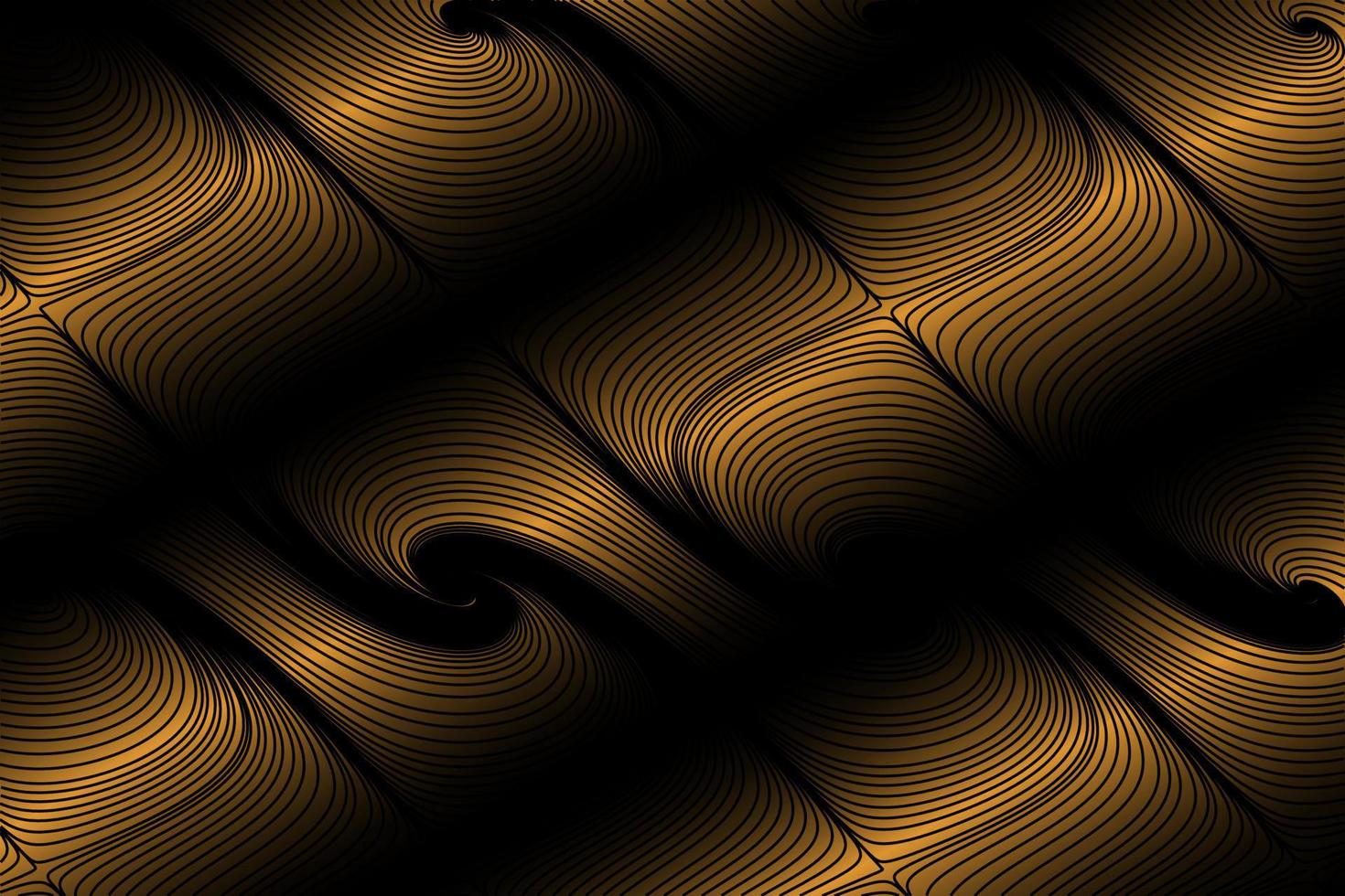 Beautiful abstract background, gold spiral objects of complex shapes on black vector