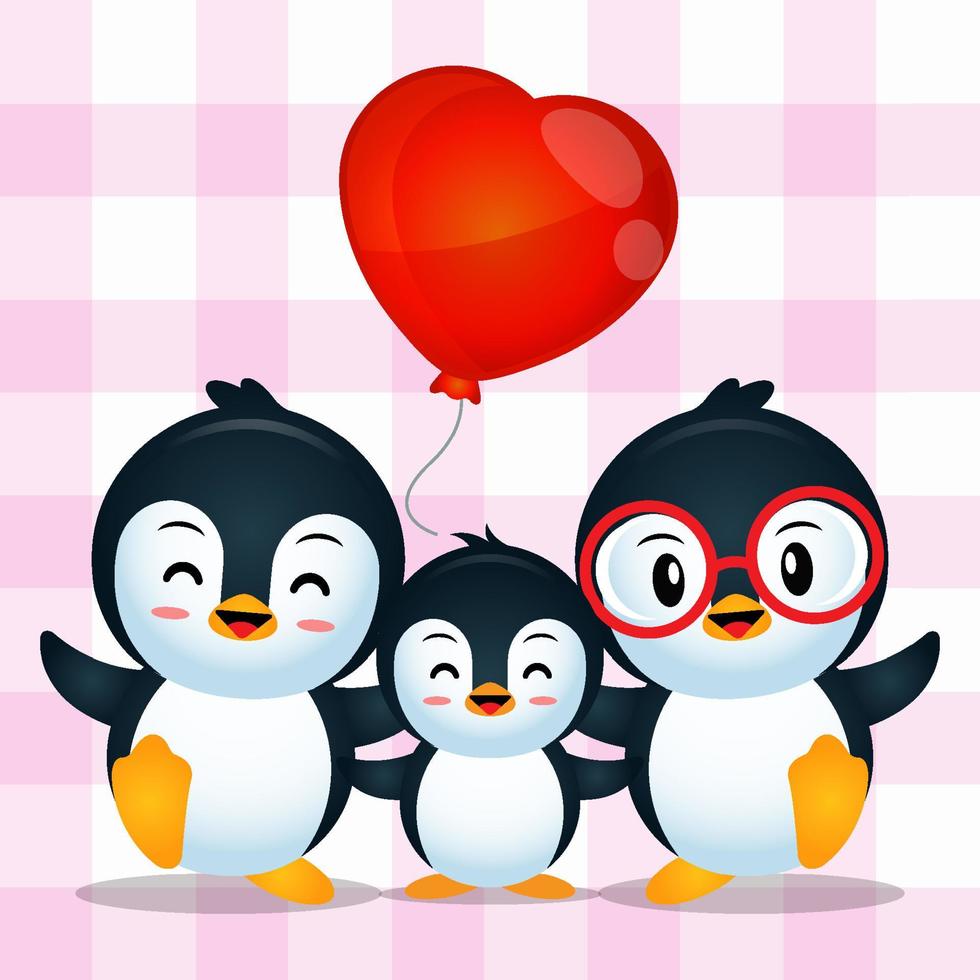 Cartoon Lovely Cute Penguin Family vector