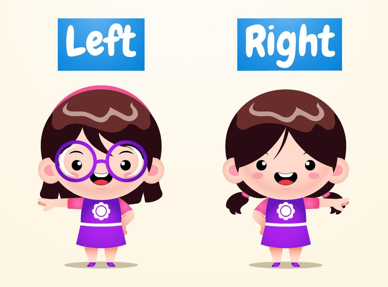 Cute Girls Instance Opposite Words Right Wrong vector
