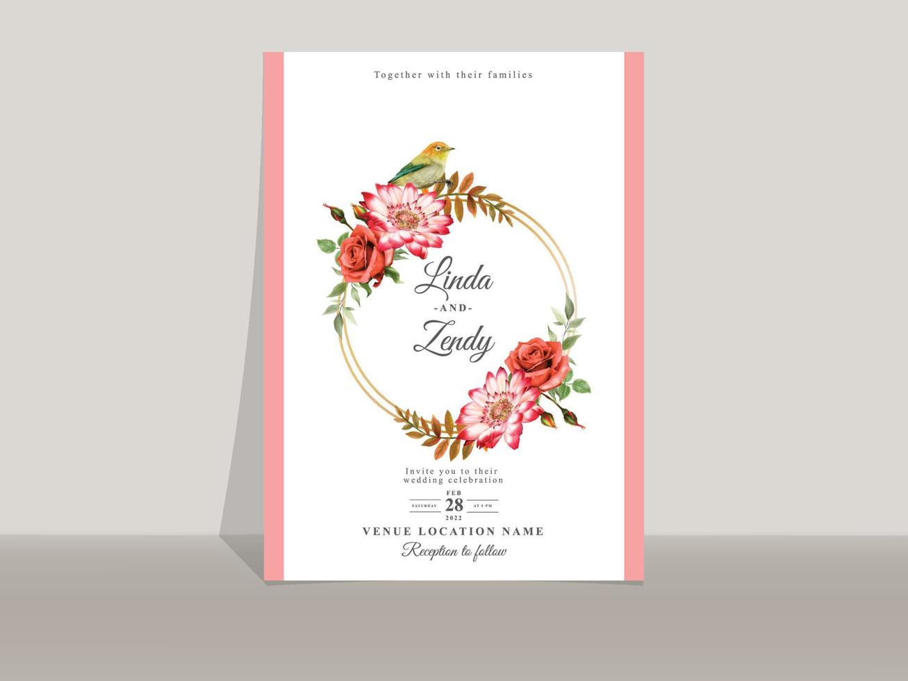 hermosas plantillas de invitación de boda rosa roja vector