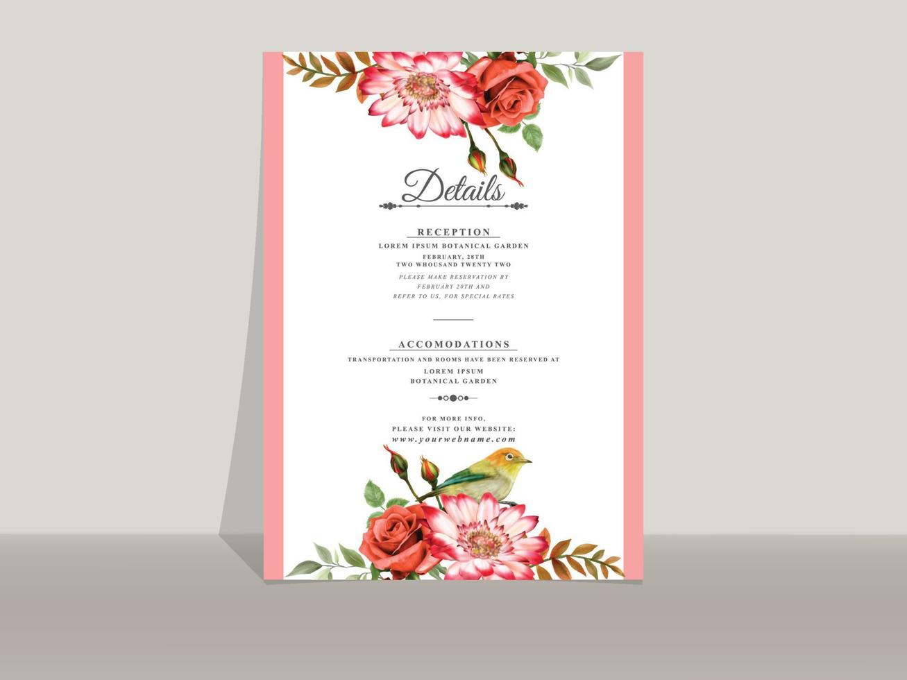 hermosas plantillas de invitación de boda rosa roja vector