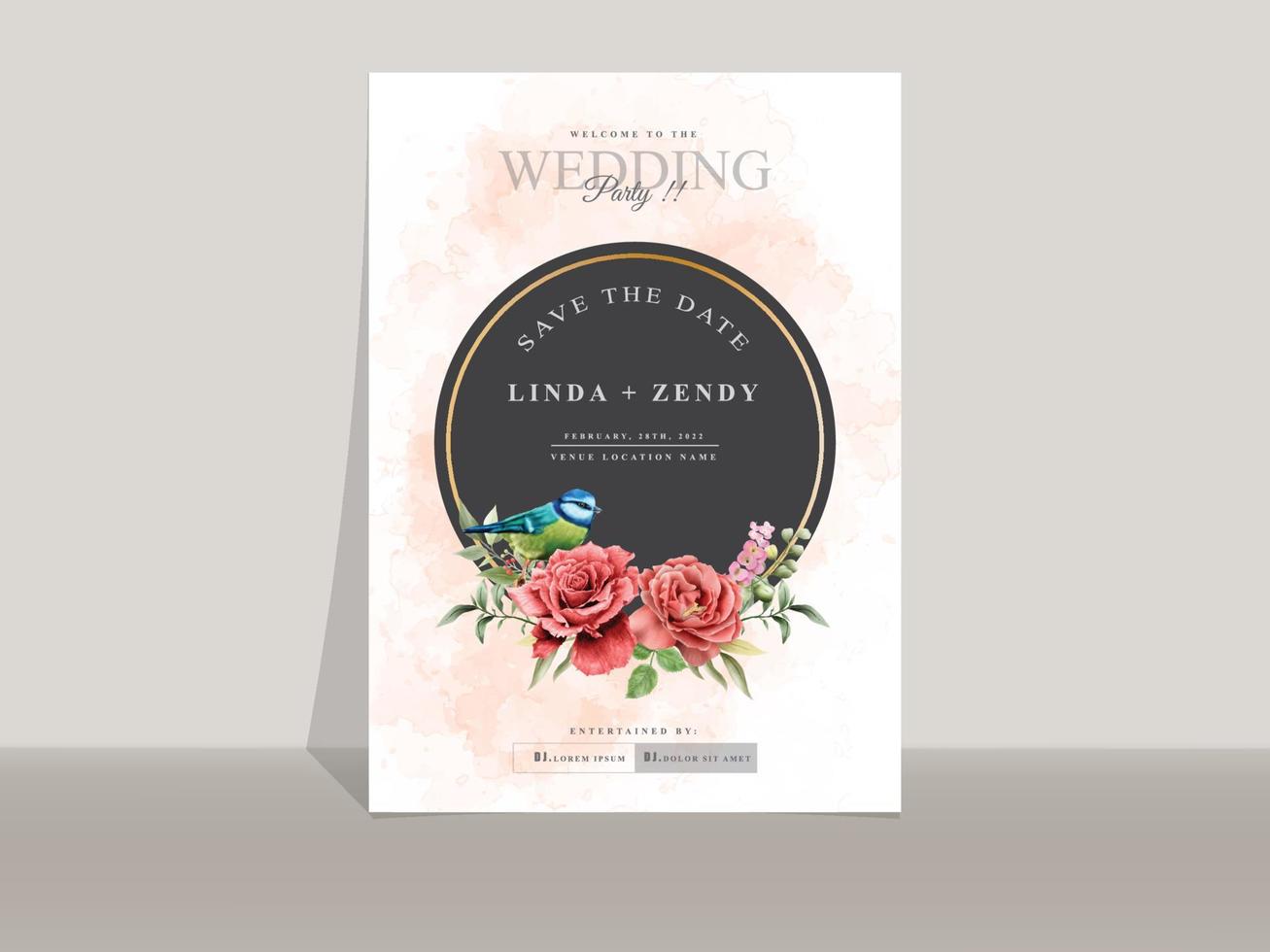 Beautiful red rose wedding invitation templates vector