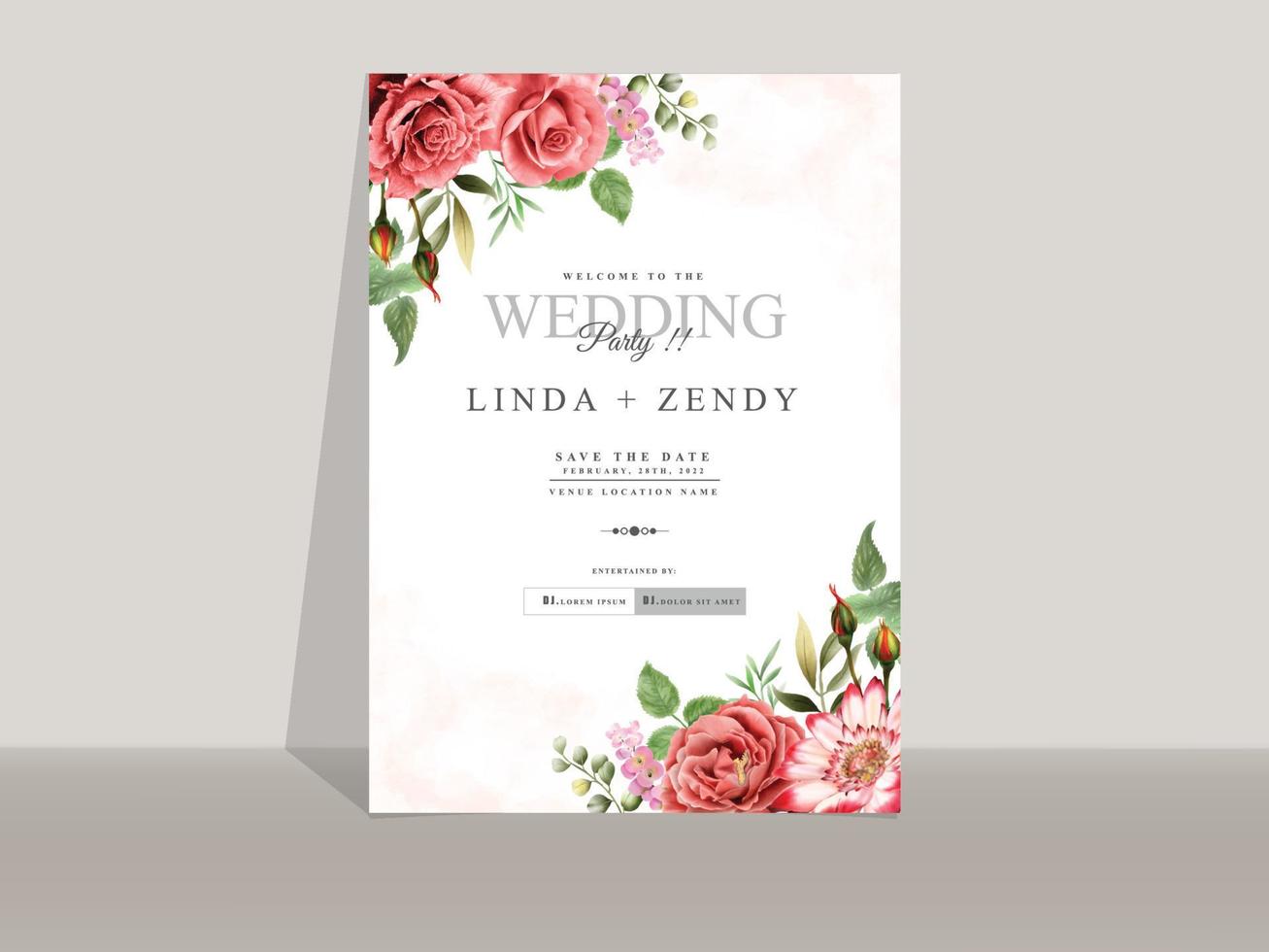 Beautiful red rose wedding invitation templates vector