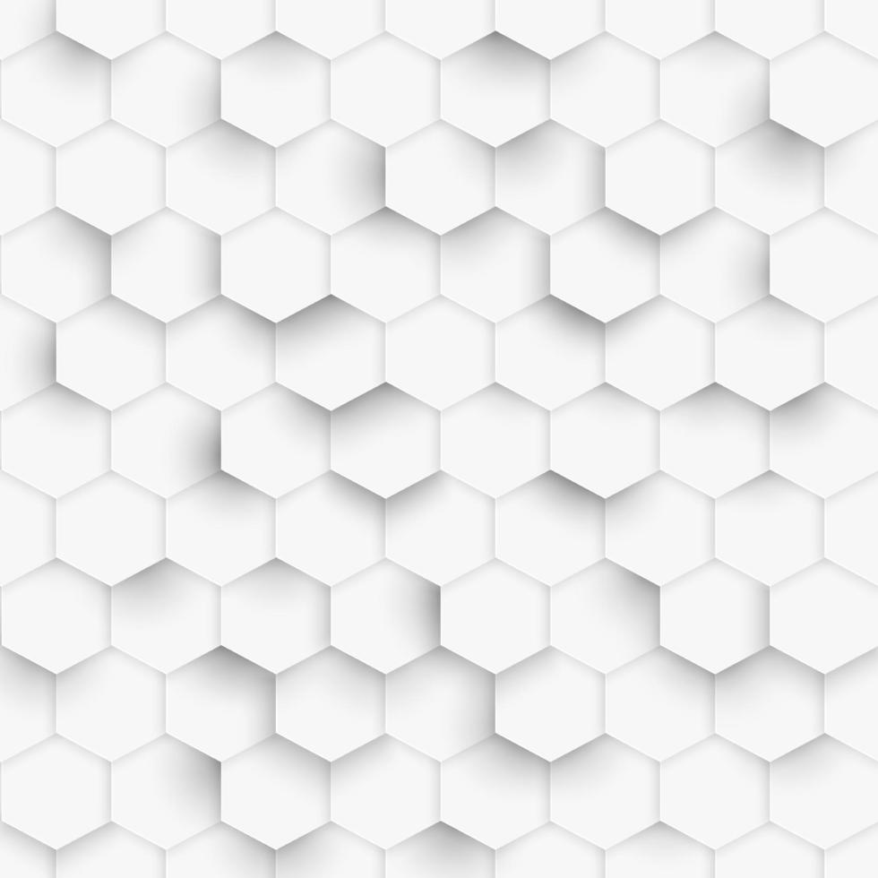 Textura blanca geométrica hexagonal, fondo de papel 3d, fondo blanco en forma de panal con sombras vector