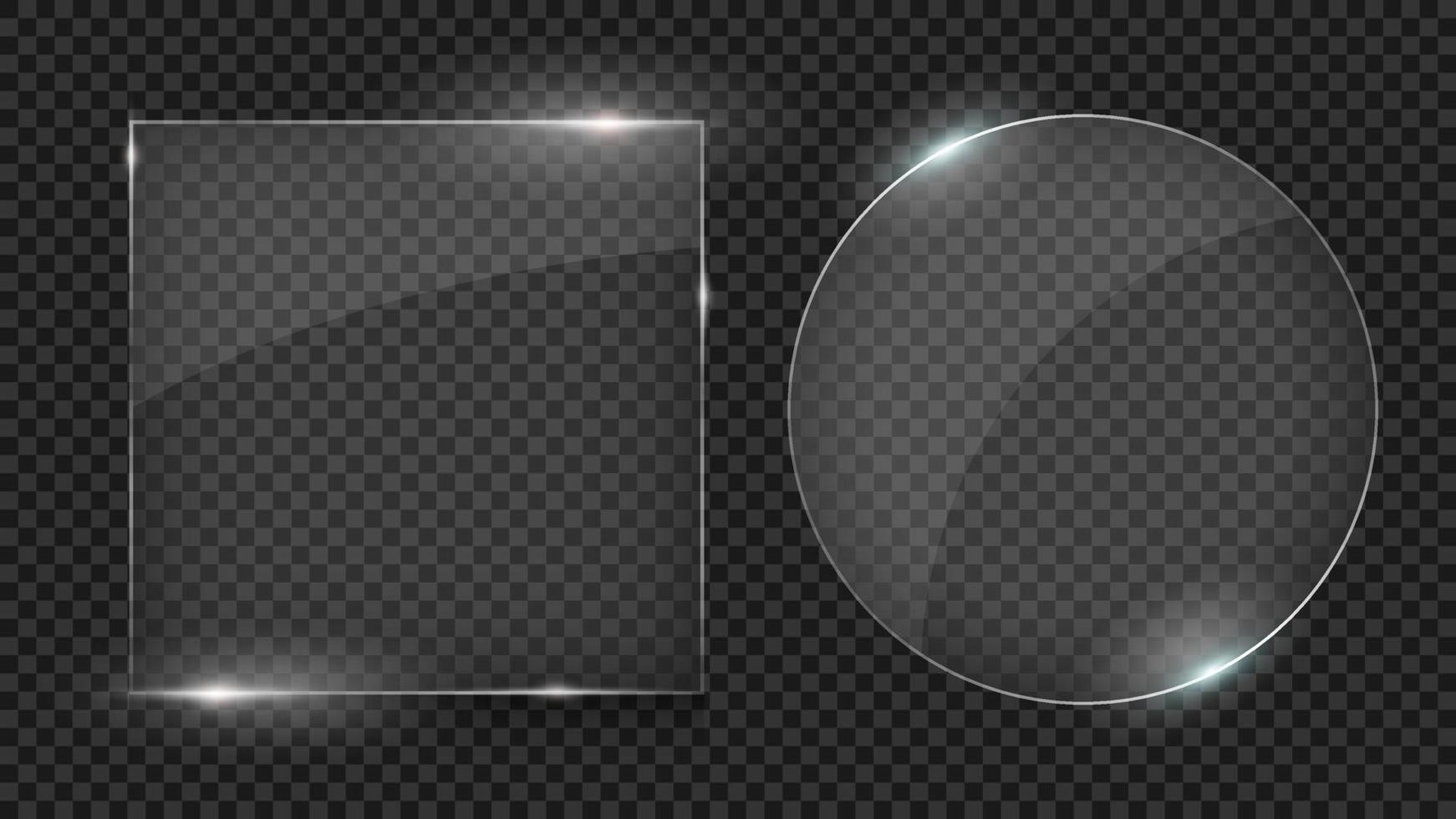 Glass plates, Set of different shapes, glass frames isolated on transparent background vector