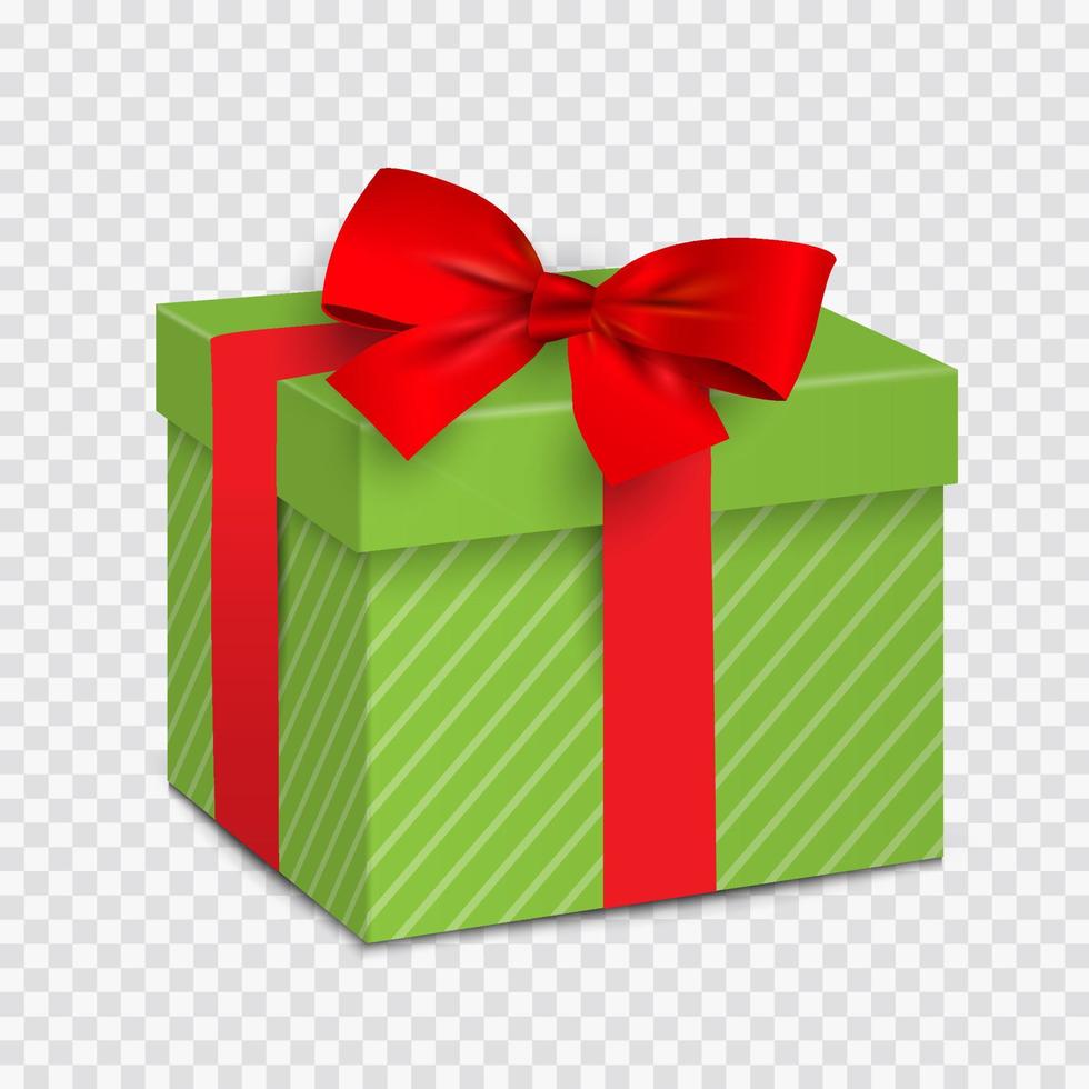 Green gift box with red bow vector