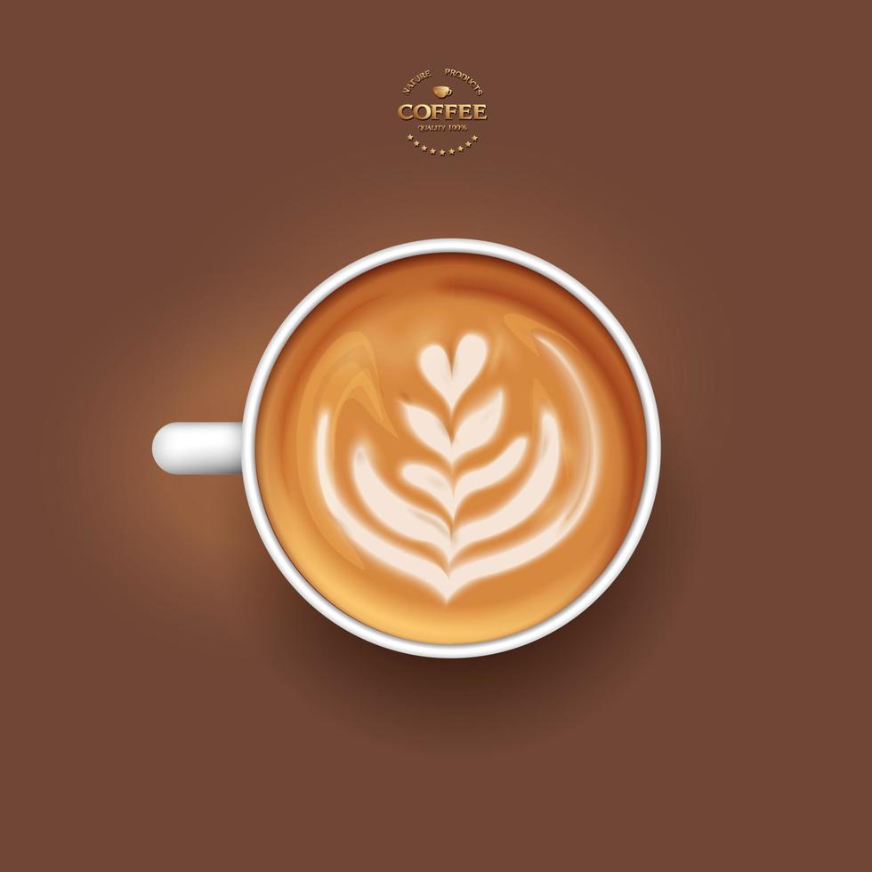3d realistic vector isolated white cup of coffee latte tulip, top view