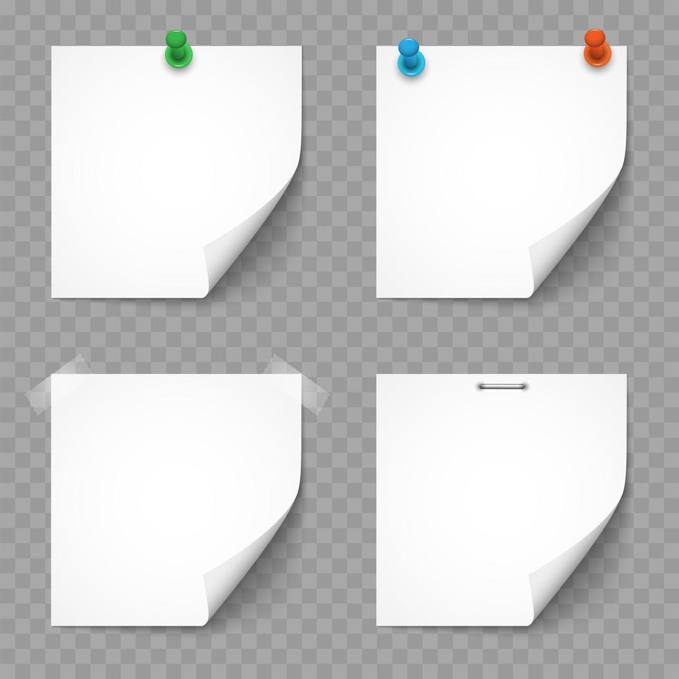 Paper white notes and stickers with shadows isolated on transparent background vector