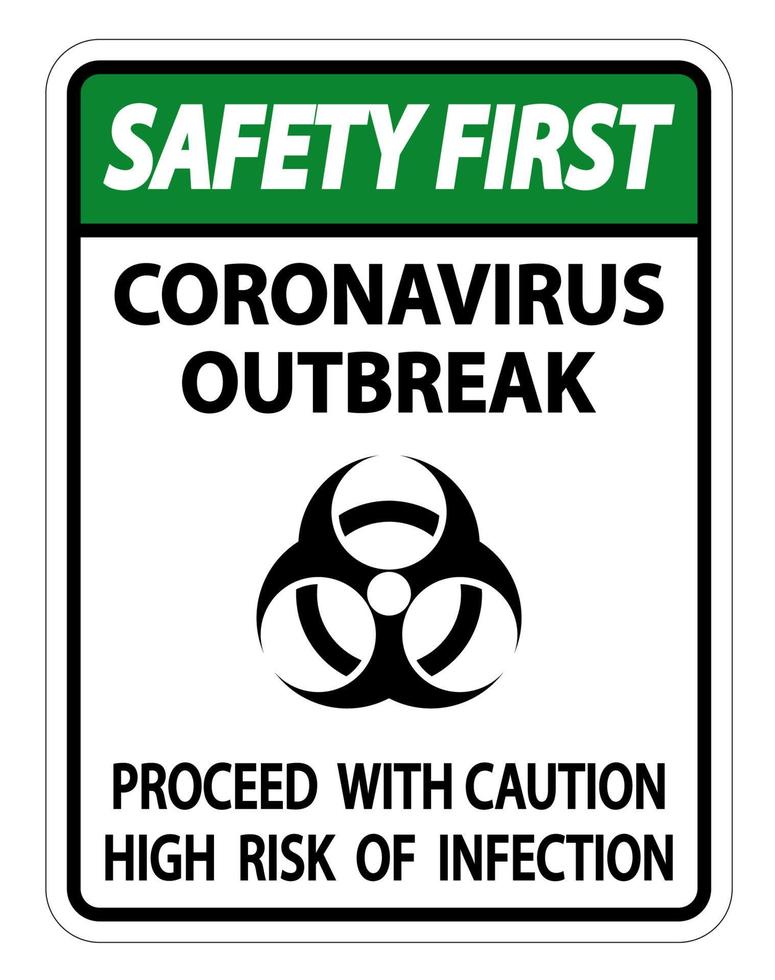 seguridad primer signo de brote de coronavirus aislado sobre fondo blanco, ilustración vectorial vector