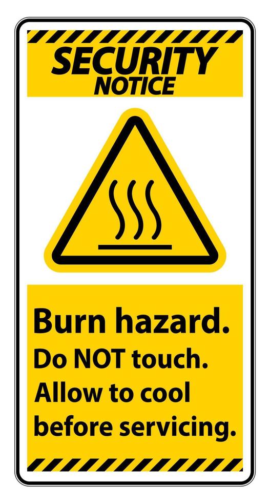 Aviso de seguridad peligro de quemaduras seguridad, no toque el letrero de etiqueta sobre fondo blanco. vector