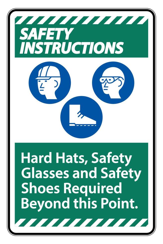 Safety Instructions Sign Hard Hats, Safety Glasses And Safety Shoes Required Beyond This Point With PPE Symbol vector
