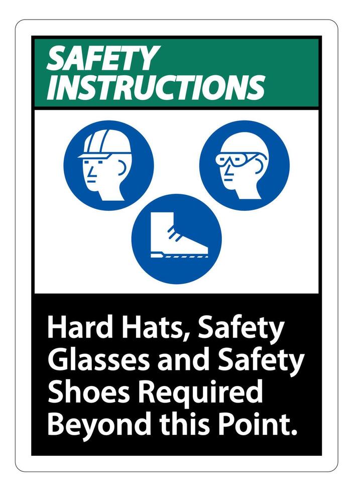 Safety Instructions Sign Hard Hats, Safety Glasses And Safety Shoes Required Beyond This Point With PPE Symbol vector