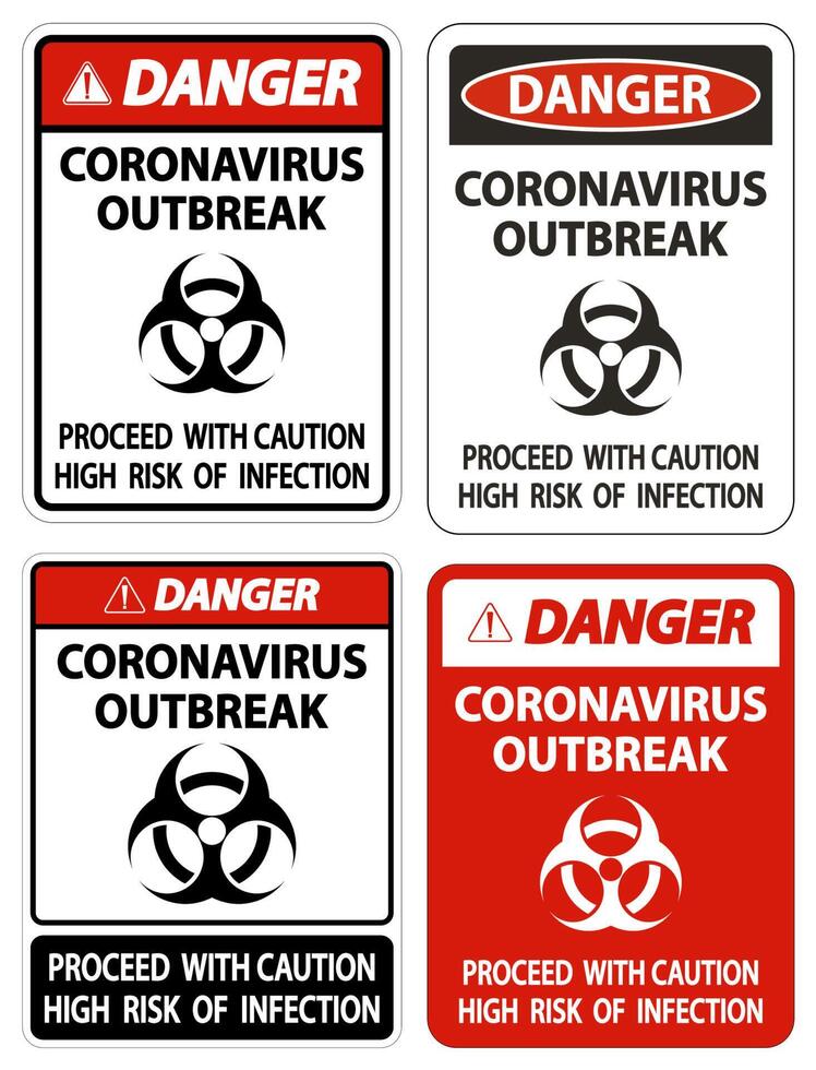 Signo de brote de coronavirus de peligro aislado sobre fondo blanco, ilustración vectorial vector