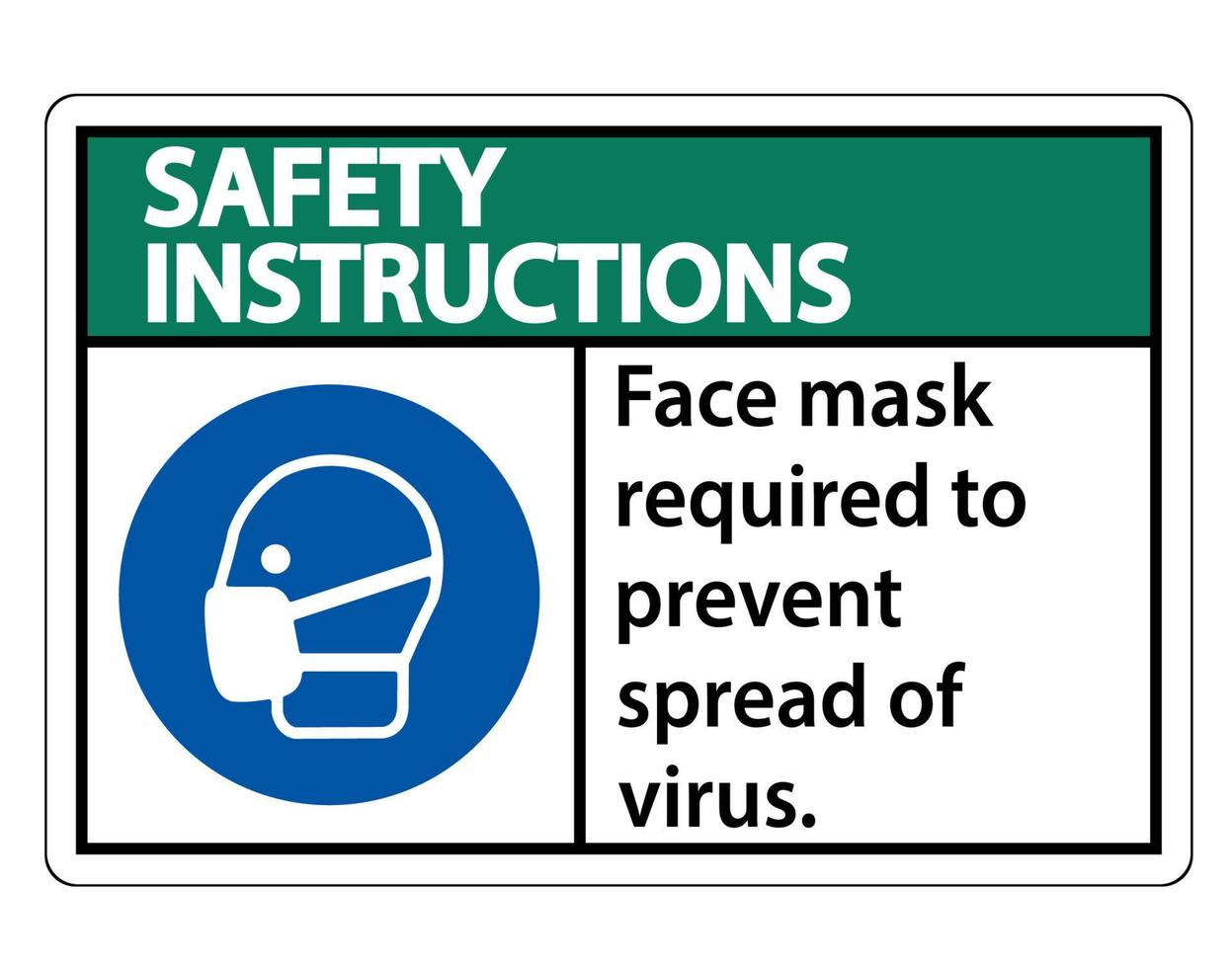 Safety Instructions  Face mask required to prevent spread of virus sign on white background vector