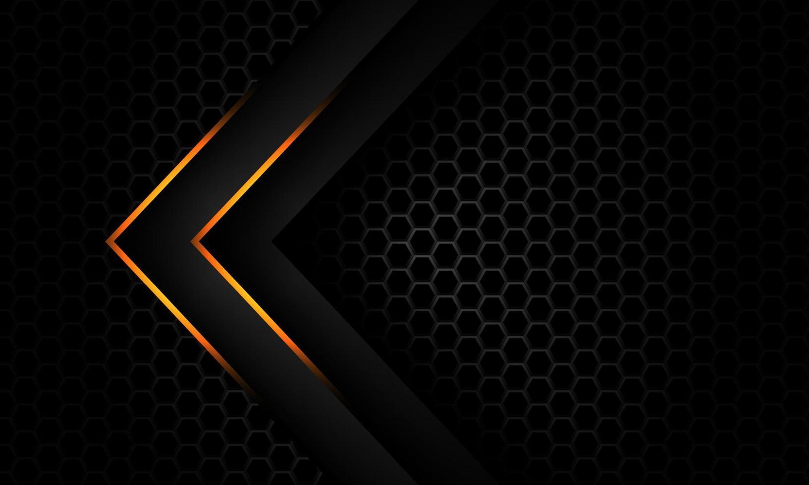 Abstract gold light grey arrow direction overlap on dark metallic hexagon mesh pattern design modern luxury futuristic background vector